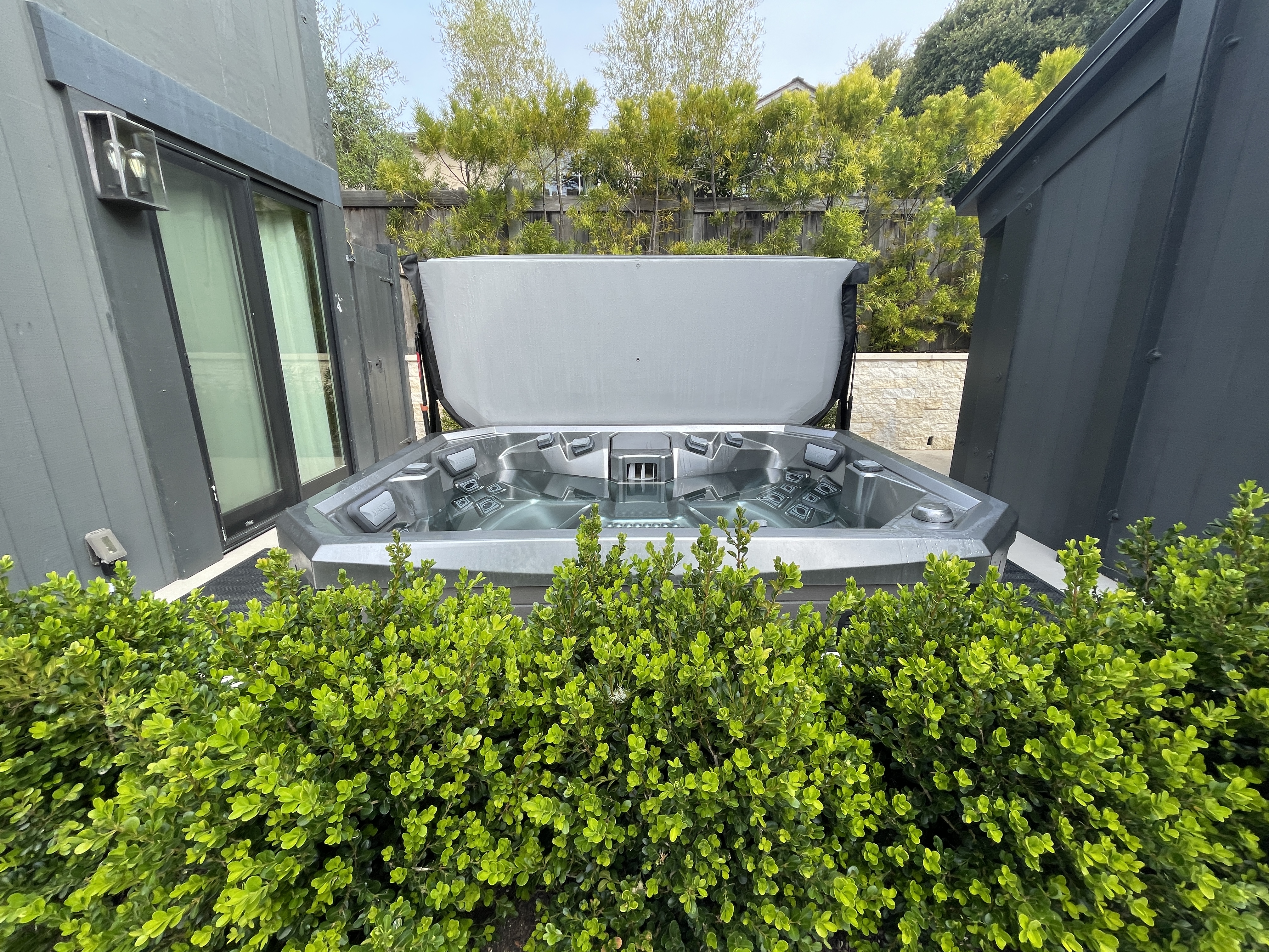 Front patio with hot tub and cold plunge